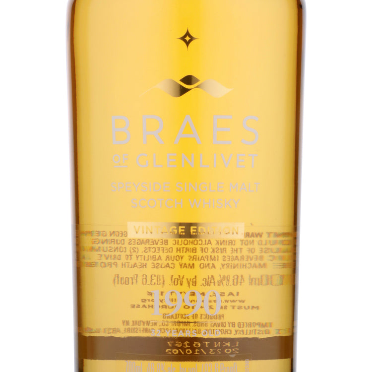 Braes Of Glenlivet Single Malt Scotch Secret Speyside 1990 32 Yr 93.6 - 700ML - Front Label