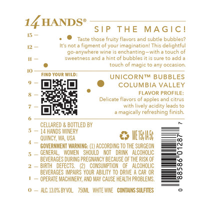 14 Hands White Wine Unicorn Bubbles Columbia Valley - 750ML - Back Label