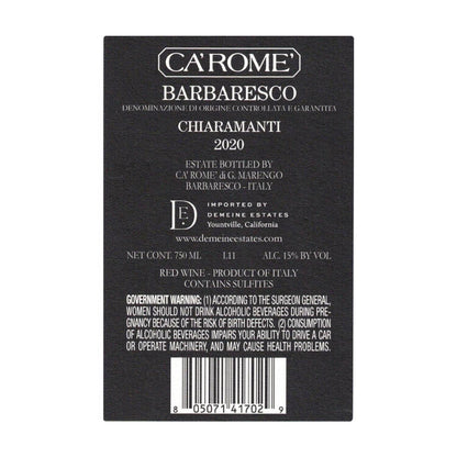Ca'Rome' Barbaresco Chiaramanti 2020 - 750ML - Back