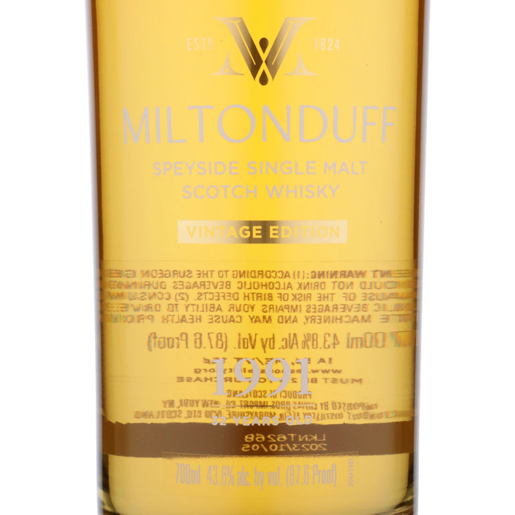 Miltonduff Single Malt Scotch Secret Speyside 1991 32 Yr 87.6 - 700ML - Front Label