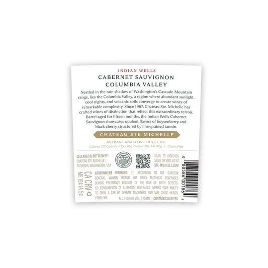 Chateau Ste. Michelle Cabernet Sauvignon Indian Wells Columbia Valley - 750ML - Back Label
