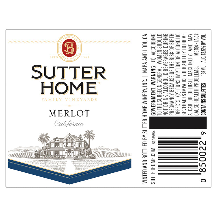 Sutter Home Merlot California - 187ML - Front Label