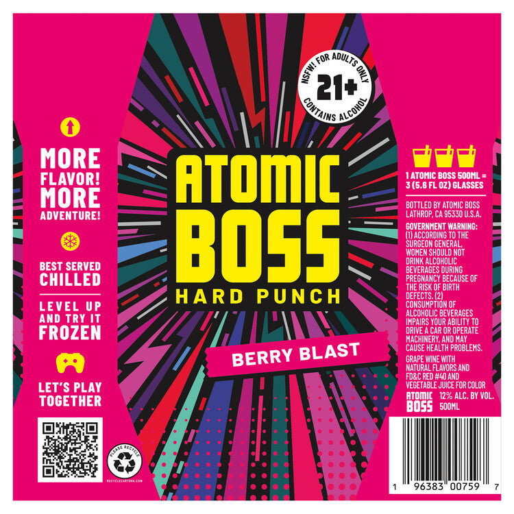 Atomic Boss Hard Punch Berry Blast Wine Based Cocktail - 500ML - Back Label