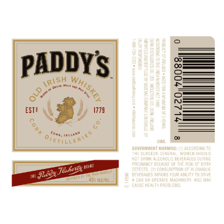 Paddy Blended Irish Whiskey 80 - 50ML - Front Label