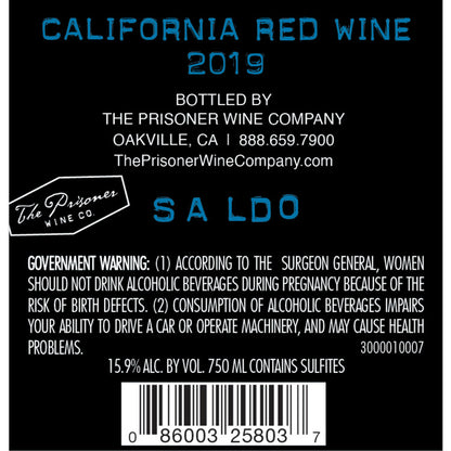 Saldo Red Blend California 2021 - 750ML - Back Label