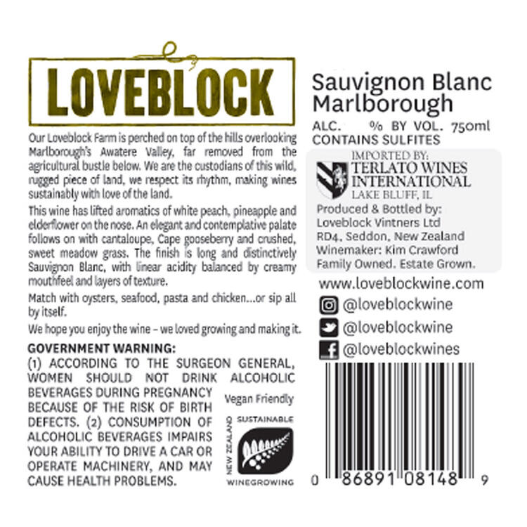 Loveblock Sauvignon Blanc Marlborough - 19.5L - Back Label