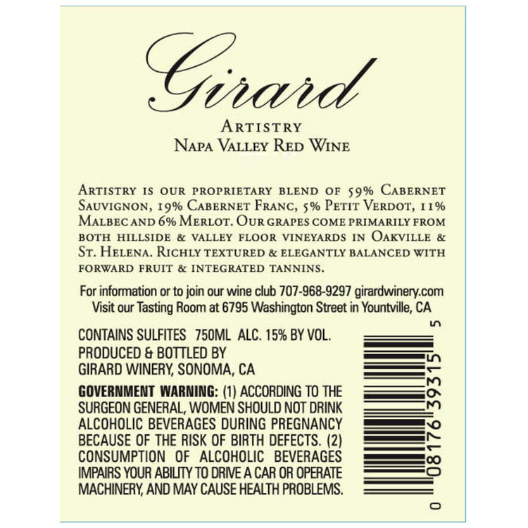 Girard Red Wine Artistry Napa Valley 2021 - 750ML