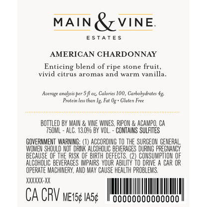 Beringer Main & Vine Chardonnay Napa Valley - 750ML - Back