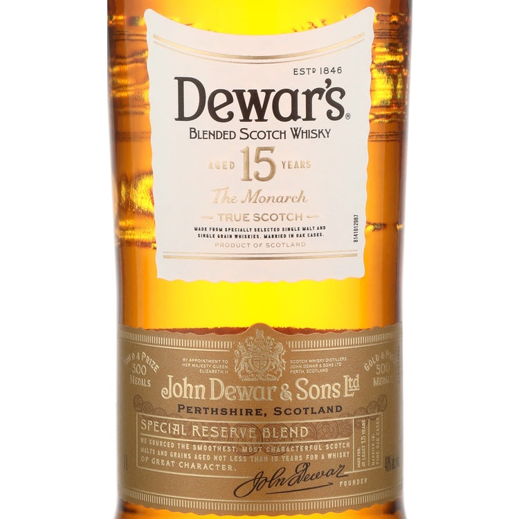 Dewar's Blended Scotch Special Reserve Blend The Monarch 15 Yr 80 - 1.0L - Front Label