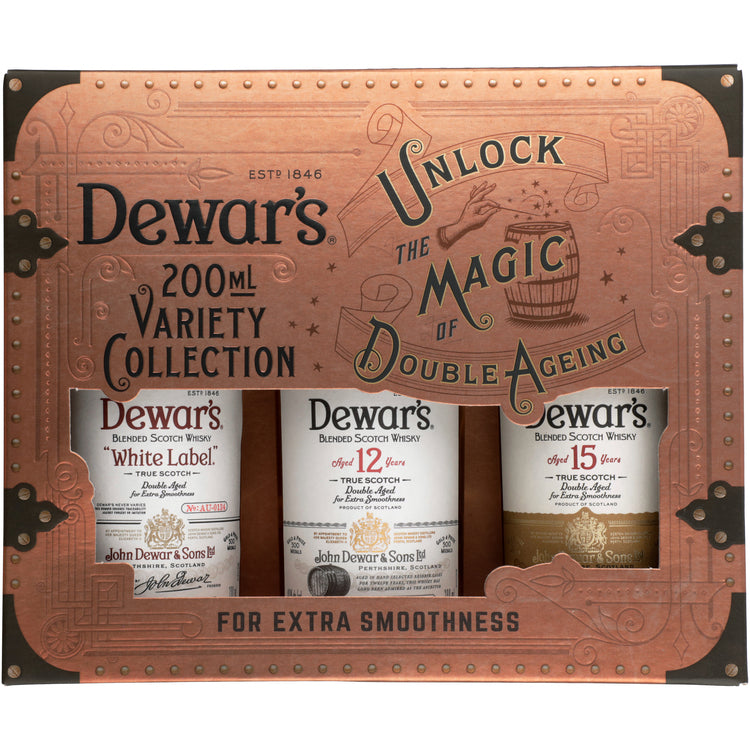 Dewars Blended Scotch Combo 6 Each White Label 80, The Ancestor 12 Yr - 200ML - Front