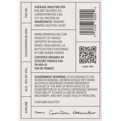 Avaline Sauvignon Blanc France Made With Organic Grapes - 750ML