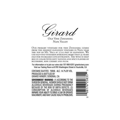 Girard Zinfandel Old Vine Napa Valley 2022 - 750ML - Back