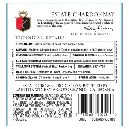 Laetitia Chardonnay San Luis Obispo Coast 2023 - 750ML - Back Label