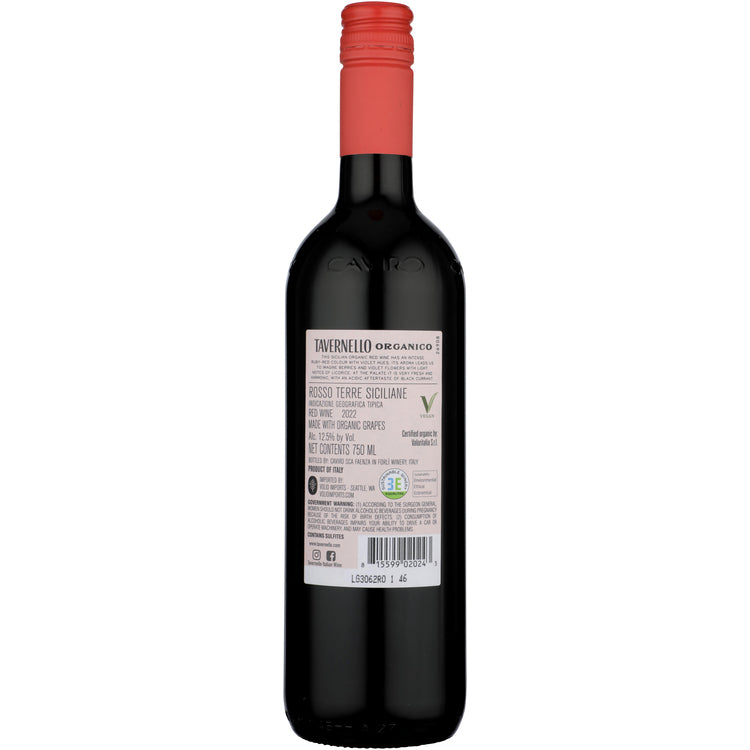 Tavernello Organico Terre Siciliane - 750ML - Back