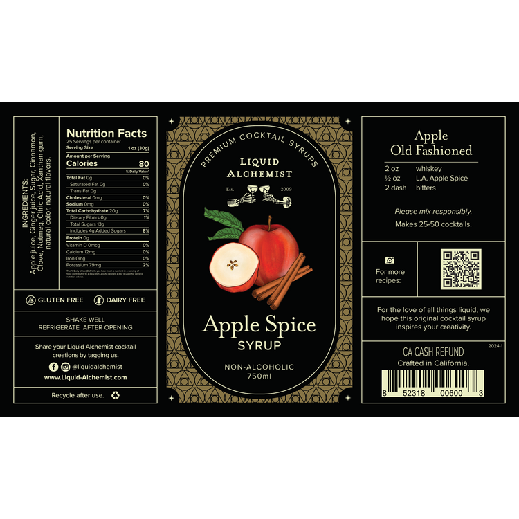 Liquid Alchemist Apple Spice Syrup - 750ML - Front Label