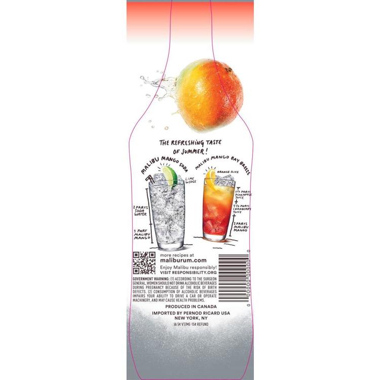 Malibu Mango Flavored Rum 42 - 750ML - Back Label