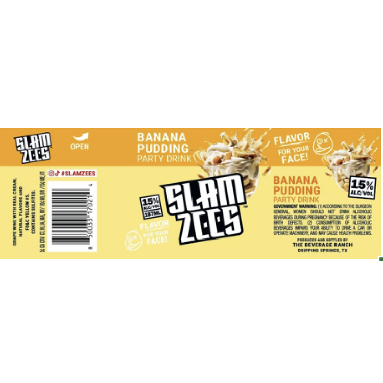 Slamzees Banana Pudding Party Drink Wine Based Cocktail - 187ML - Front Label