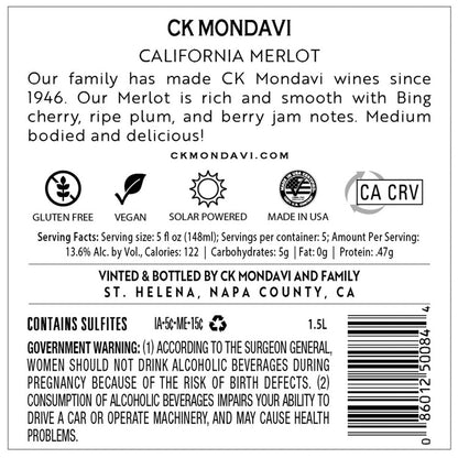 Ck Mondavi Merlot California - 1.5L - Back Label