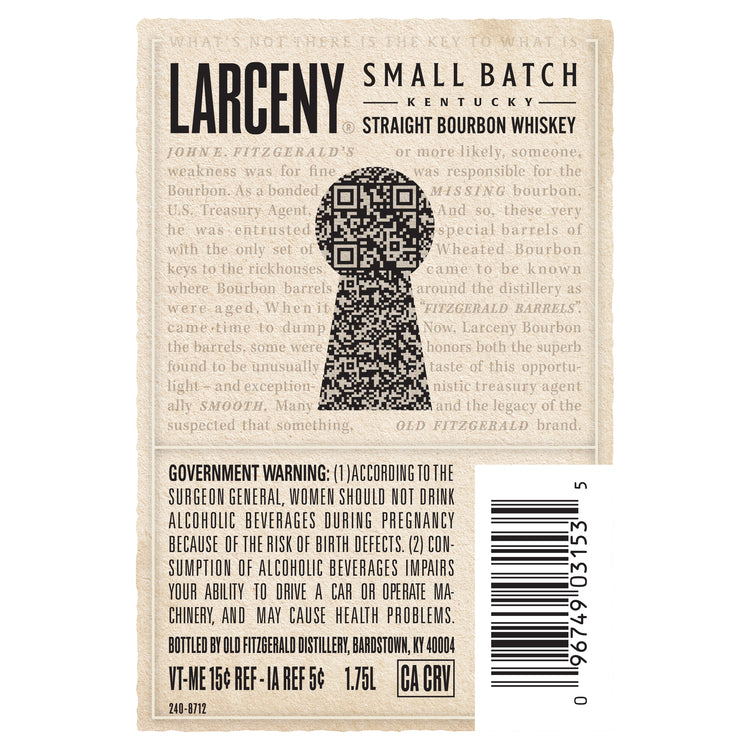 Larceny Bourbon Small Batch 92 - 1.75L - Back Label