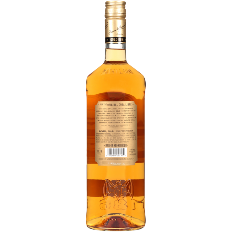 Bacardi Gold Rum 80 - 1.0L - Back