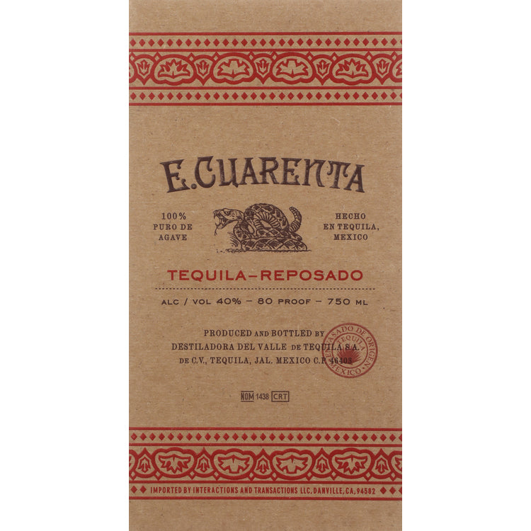 E. Cuarenta Tequila Reposado 80 - 750ML - Front Label
