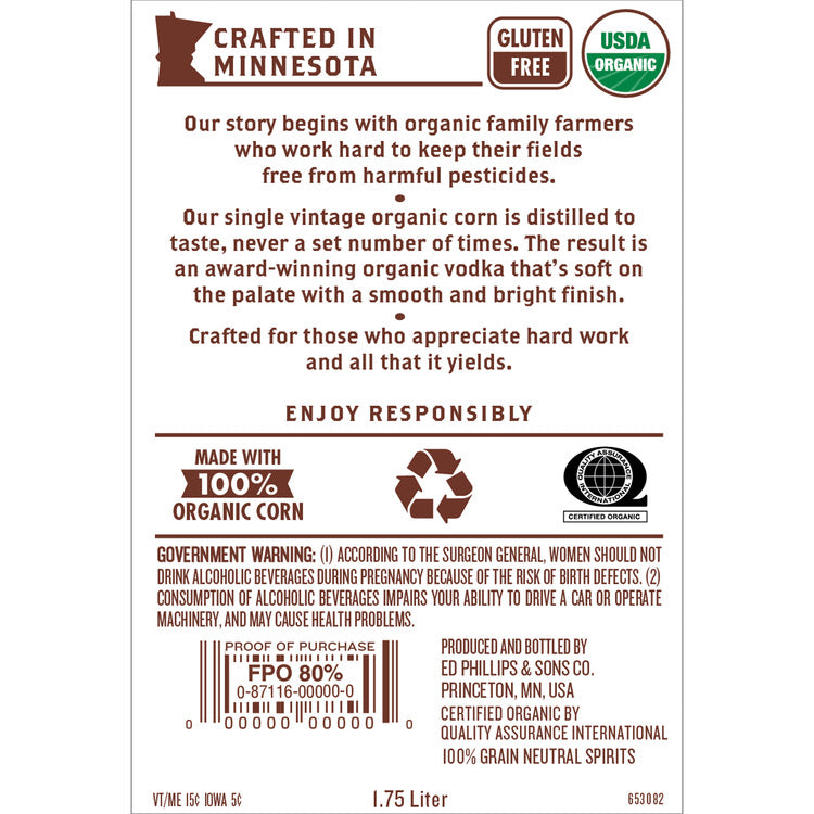 Prairie Vodka 80 - 1.75L - Back Label