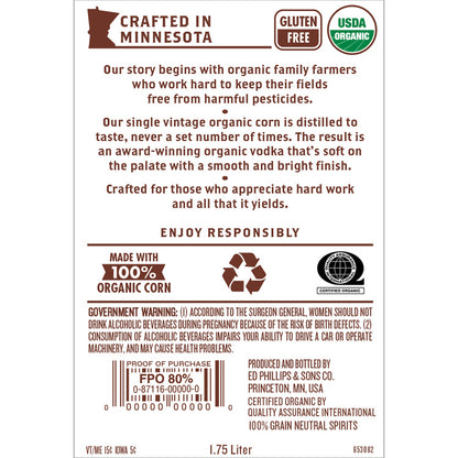 Prairie Vodka 80 - 1.75L - Back Label