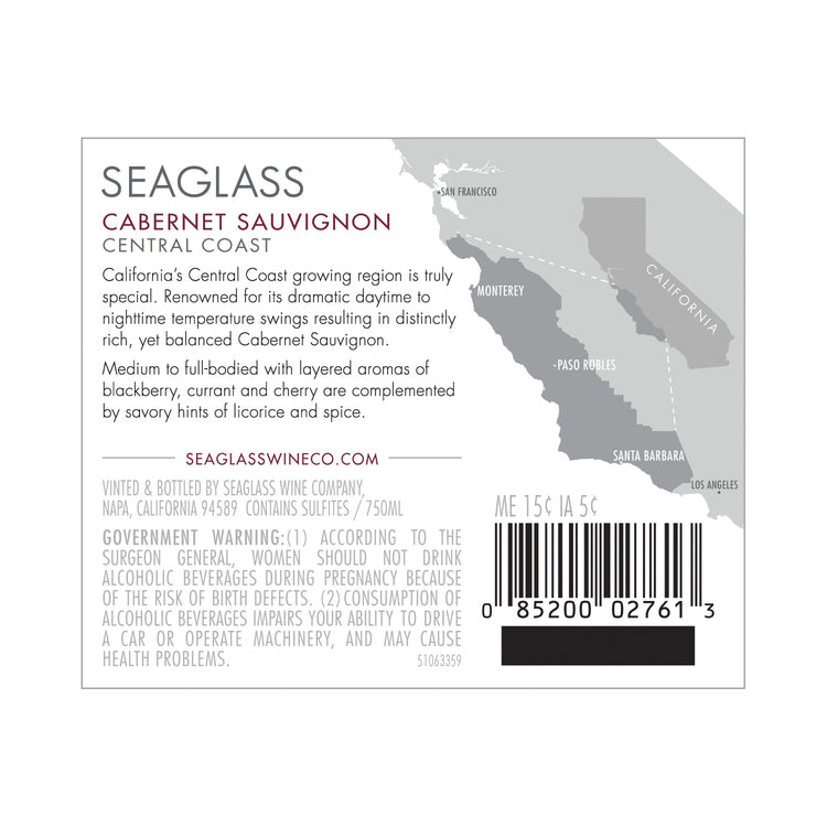 Seaglass Cabernet Sauvignon Central Coast - 750ML - Back Label