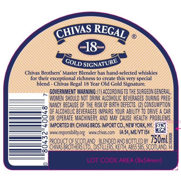Chivas Regal Blended Scotch Gold Signature 18 Yr 80 No Carton - 1.0L - Back Label