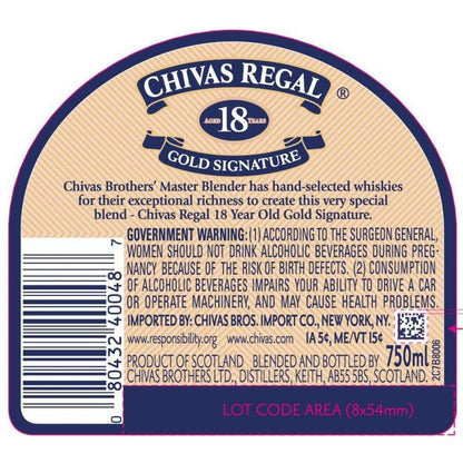 Chivas Regal Blended Scotch Gold Signature 18 Yr 80 No Carton - 1.0L - Back Label