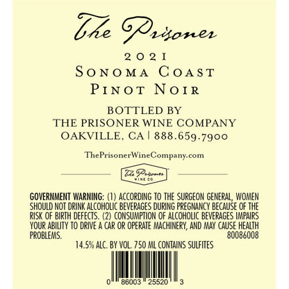 The Prisoner Pinot Noir Sonoma Coast 2021 - 750ML