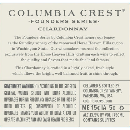 Columbia Crest Chardonnay Founders Series Horse Heaven Hills 2022 - 750ML - Back Label