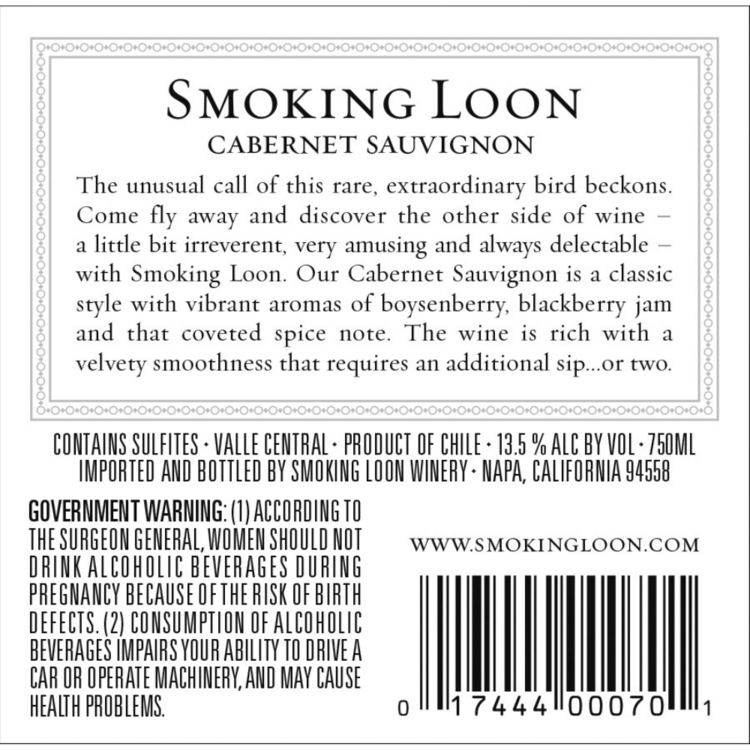 Smoking Loon Cabernet Sauvignon The Original California - 750ML - Back Label