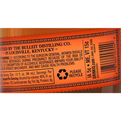 Bulleit Straight Bourbon Frontier Whiskey 6 Yr 90 - 1.0L - Back Label