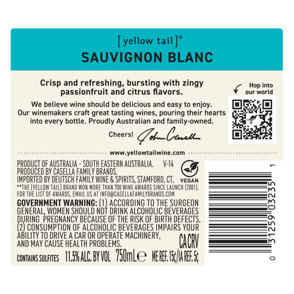 Yellow Tail Sauvignon Blanc South Eastern Australia - 750ML - Back Label