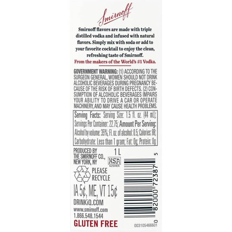 Smirnoff Orange Flavored Vodka 60 - 1.0L - Back Label