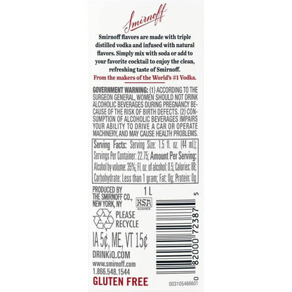 Smirnoff Orange Flavored Vodka 60 - 1.0L - Back Label