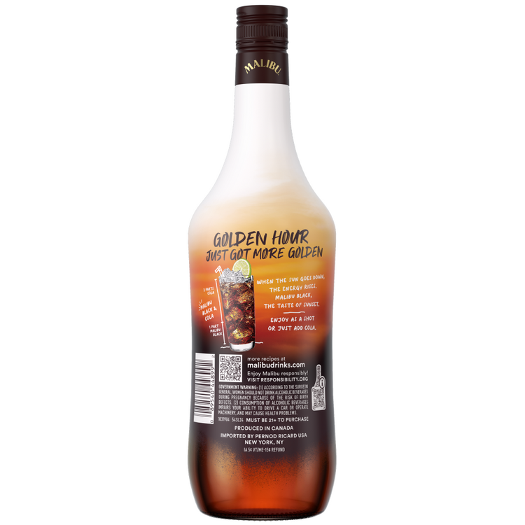 Malibu Coconut Flavored Rum Black 70 - 750ML - Back
