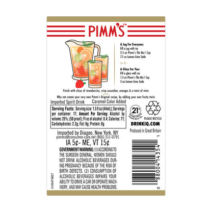 Pimms Gin Liqueur The Original No. 1 Cup 50 - 750ML - Back Label