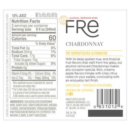 Fre Chardonnay Alcohol Removed - 187ML - Back Label
