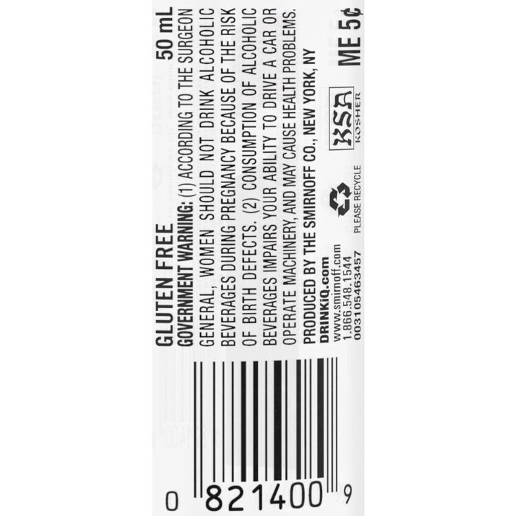 Smirnoff Vodka Cherry Flavored 60 - 50ML - Back Label