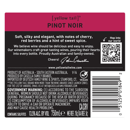 Yellow Tail Pinot Noir South Eastern Australia - 750ML - Back Label