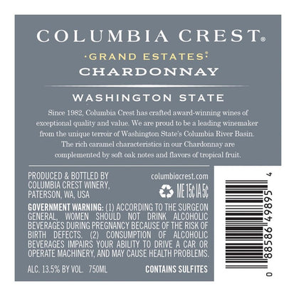Columbia Crest Chardonnay Grand Estates Washington - 750ML - Back Label