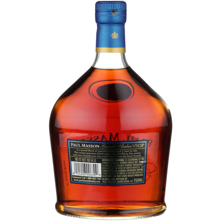 Paul Masson Brandy Grande Amber Vsop 4 Yr 80 - 750ML - Back
