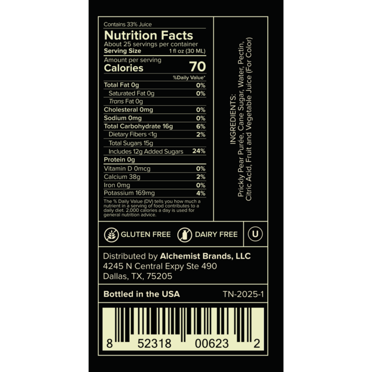 Liquid Alchemist Prickly Pear Syrup - 750ML - Back Label