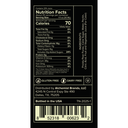 Liquid Alchemist Prickly Pear Syrup - 750ML - Back Label