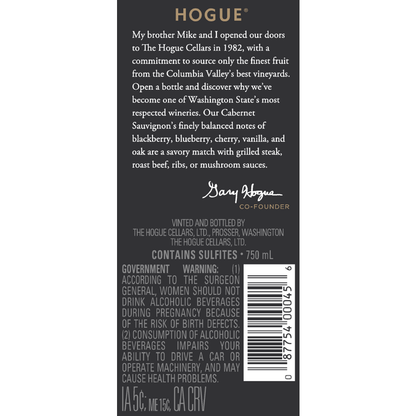 The Hogue Cellars Cabernet Sauvignon Columbia Valley - 750ML - Back Label