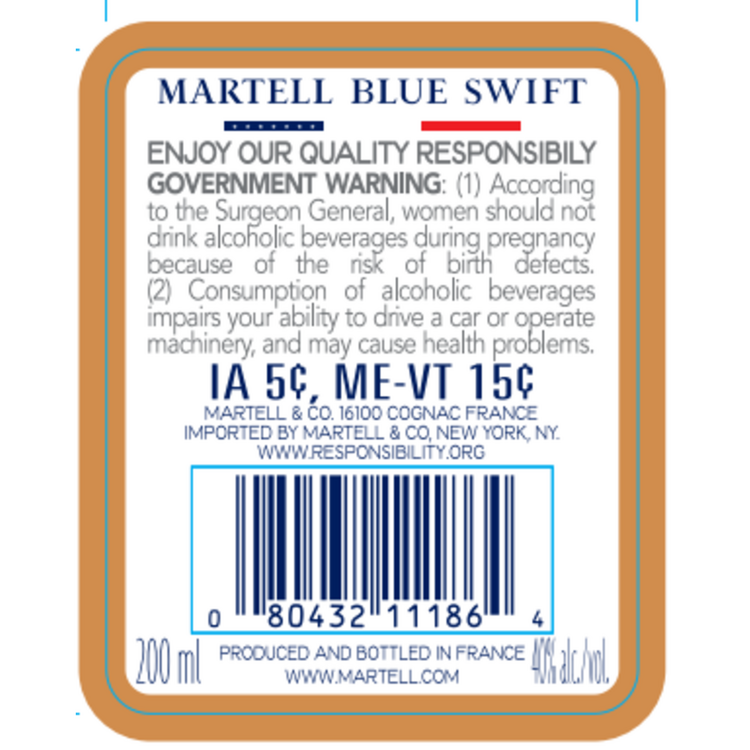 Martell Cognac Vsop Finished In Bourbon Casks Blue Swift 80 - 200ML