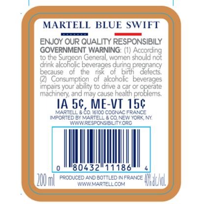 Martell Cognac Vsop Finished In Bourbon Casks Blue Swift 80 - 200ML