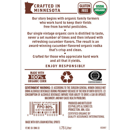 Prairie Cucumber Flavored Vodka 70 - 1.75L - Back Label